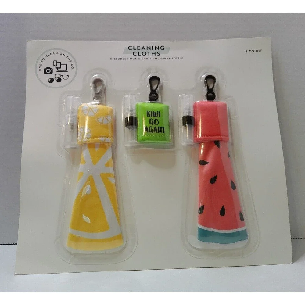 Cleaning cloths keychain hooks 2ml spray bottles fruit patterns